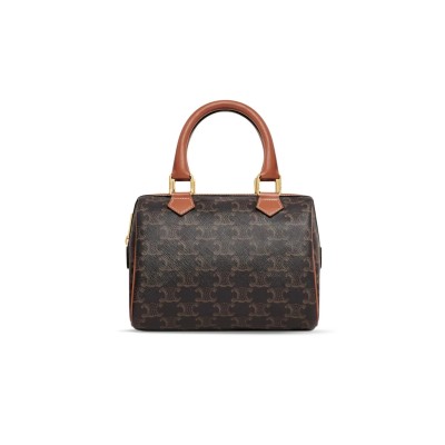 CELINE SMALL BOSTON BAG TRIOMPHE IN TRIOMPHE CANVAS AND LAMBSKIN 197582CAS.04LU (19.5*14*7cm)